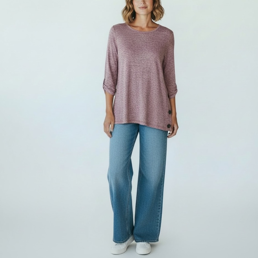 NWT Fortune + Ivy | Aubrie Button Detail Light Heathered Purple Knit Shirt Small